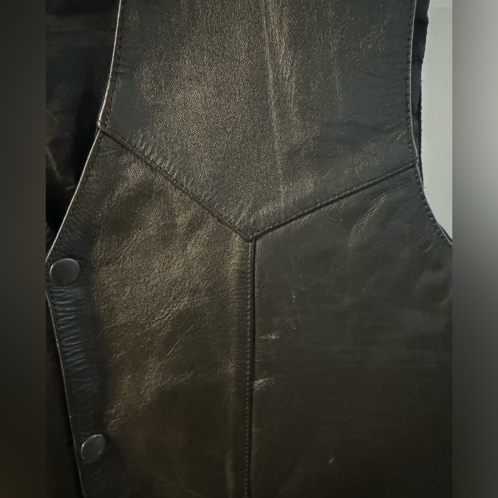 Vintage Shaf Leather Collections Black Biker Button Up Leather Men's Vest 46 - Picture 4 of 11